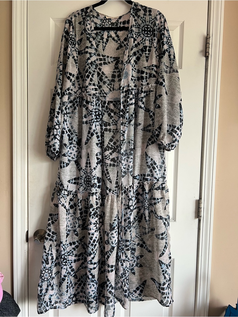 Rebellion Blue, Black and Gray Tiered Boho Kimono